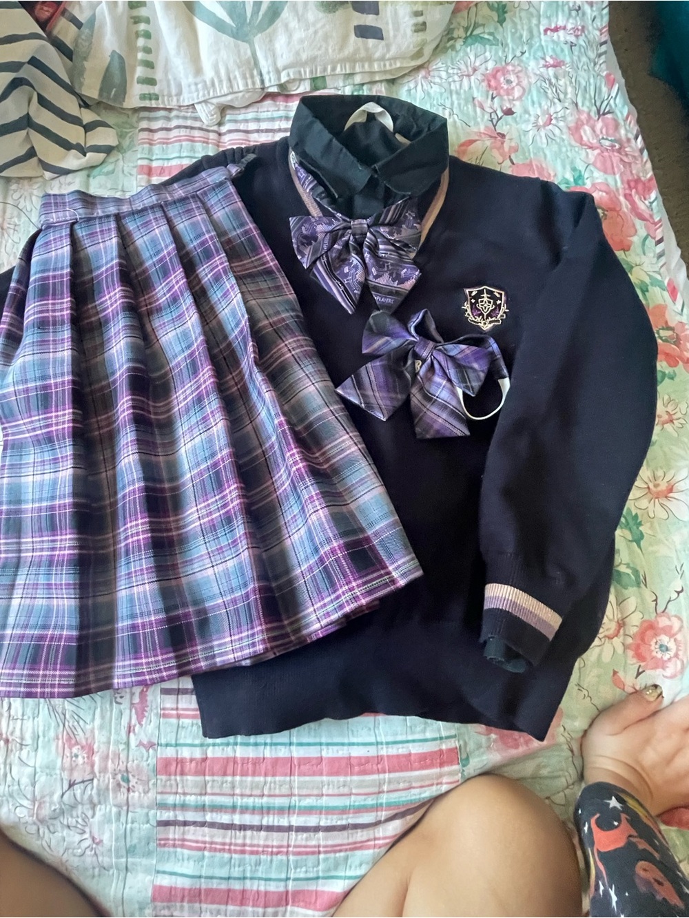 Cipian Navy Sweater, Custom Bow, and Purple Plaid 4-Piece JK Uniform Set